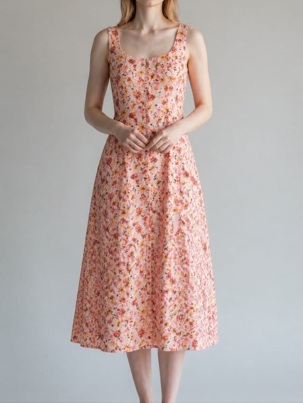 Floral Pink Sleeveless Midi Dress